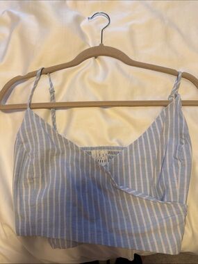 Lost + Wander Blue and White Striped Wrap Crop Cami